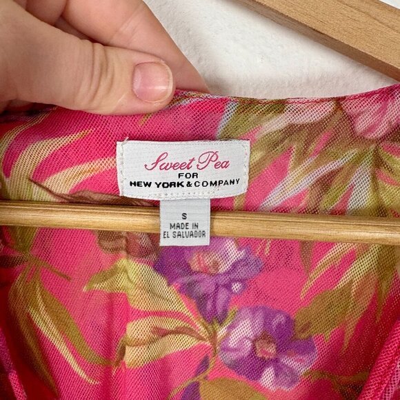 Vintage Sweet Pea NY&C Size: S Y2K Mesh Hot Pink Tropical Floral Tank Top - Picture 9 of 9